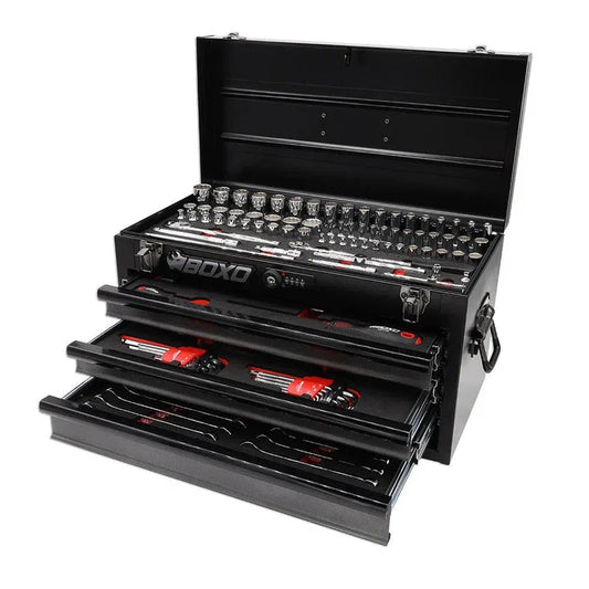 BoxoUSA 133-Piece Metric 3-Drawer Hand Carry Tool Box